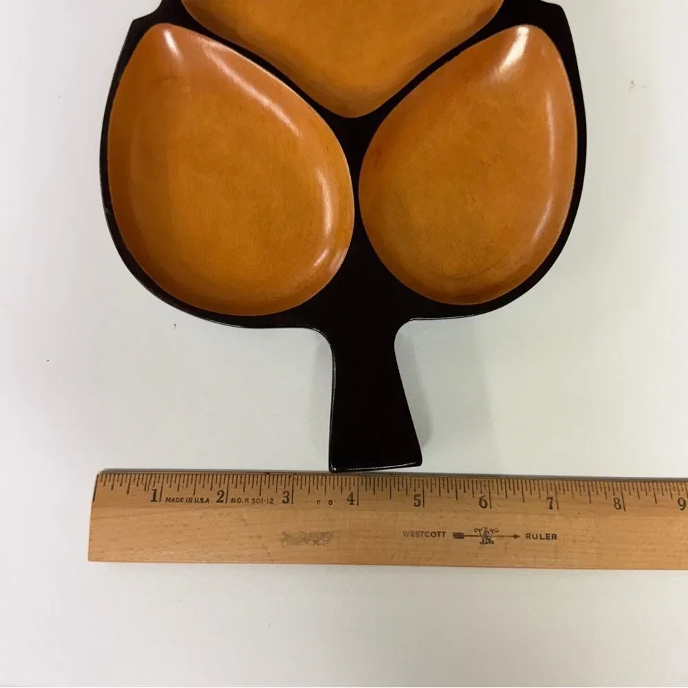 Vintage 70s Japanese Serving Platter MCM Wooden Hand Carved LEAF Shaped Tray